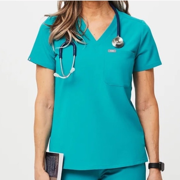Figs Tops - FIGS Teal Catarina One Pocket Scrub Top